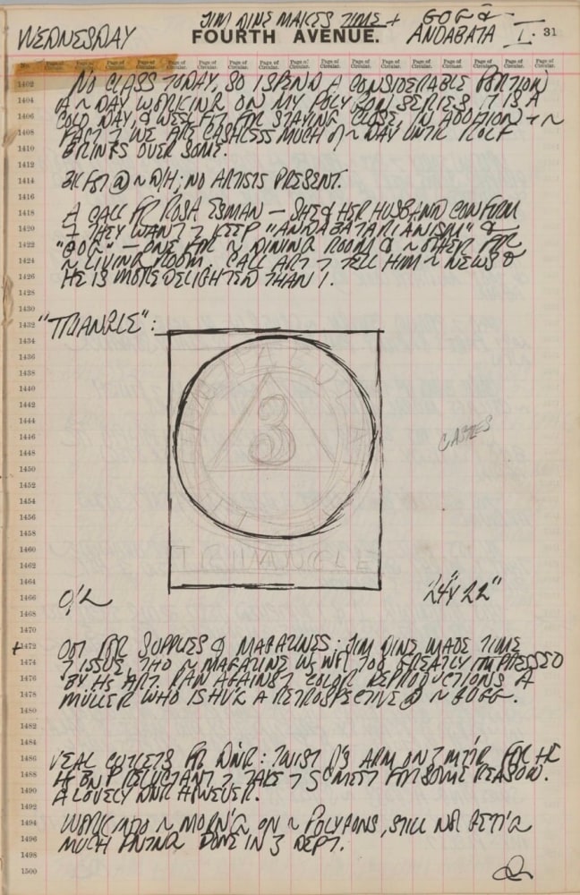 Journal page for January 31, 1962, with a black and white sketch of the painting Polygon: Triangle