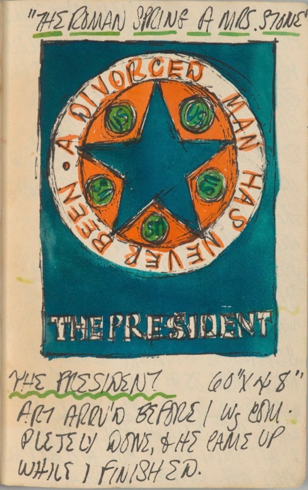 Journal page for December 31, 1961 with a color sketch of the painting A Divorced Man Has Never Been the President