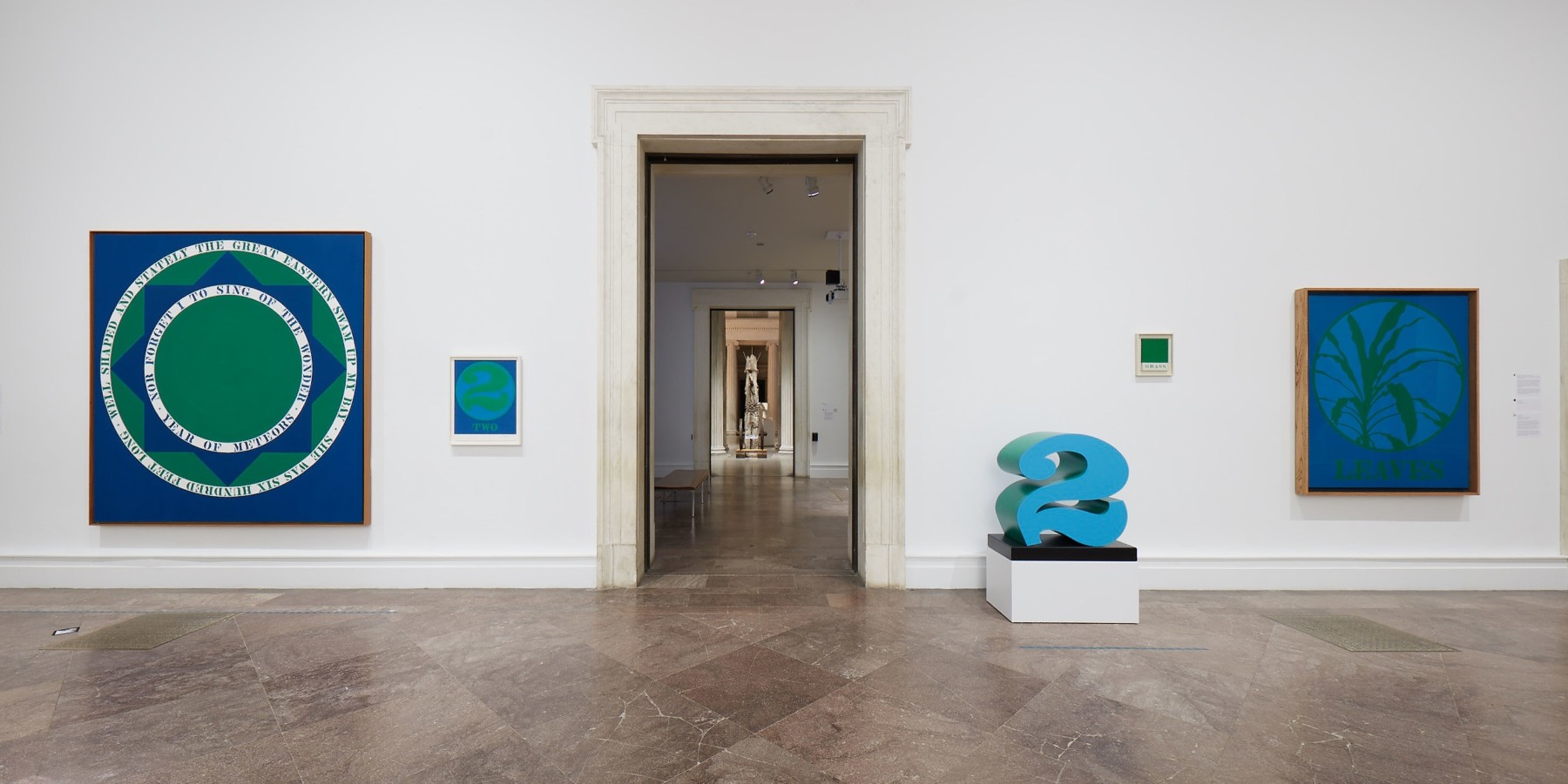 Installation view of Robert Indiana: A Sculpture Retrospective, Albright-Knox Art Gallery, Buffalo, June 16&amp;ndash;September 23, 2018. Left to right, Year of Meteors (1961), Two (1968), TWO (1978&amp;ndash;2003), Grass (1962), and Leaves (1965). Photo: Tom Powel Imaging
