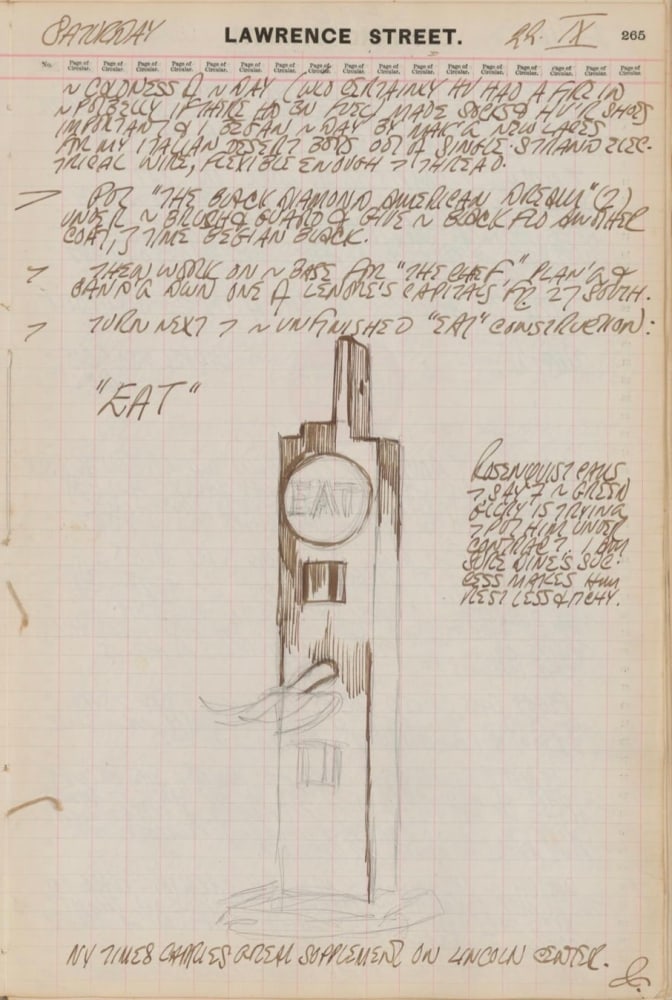 Journal page for September 22, 1962, with a sketch fo the sculpture Eat