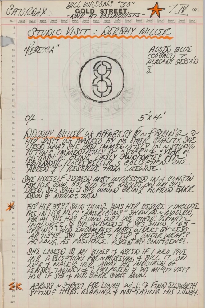 Journal page for April 7, 1962, with a black and white sketch of a detail of the painting The Rebecca