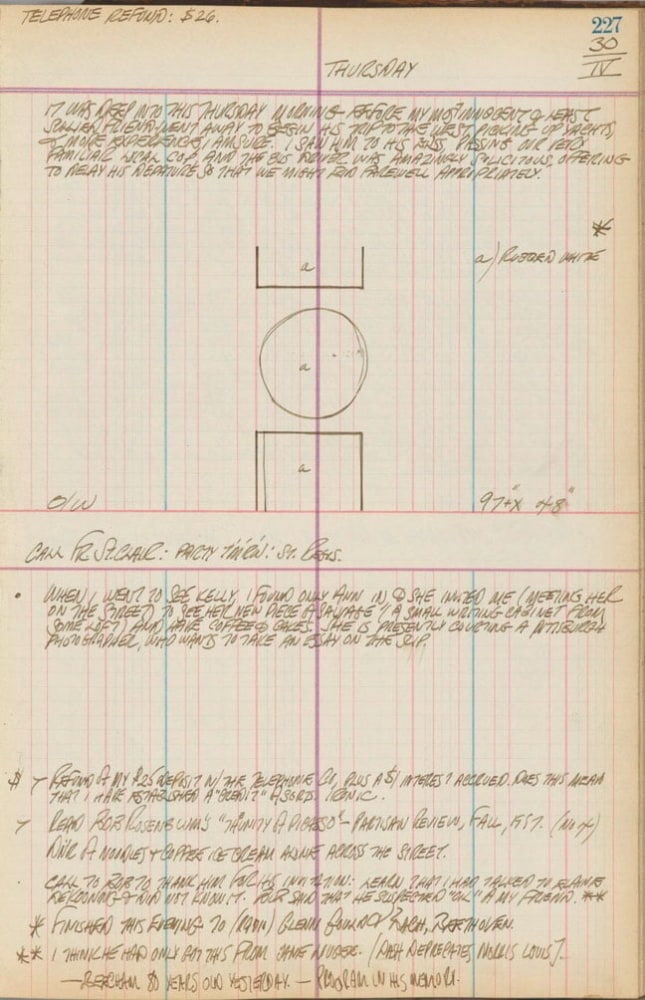 Journal page for April 30, 1959, with a rough sketch of the painting One Golden Orb
