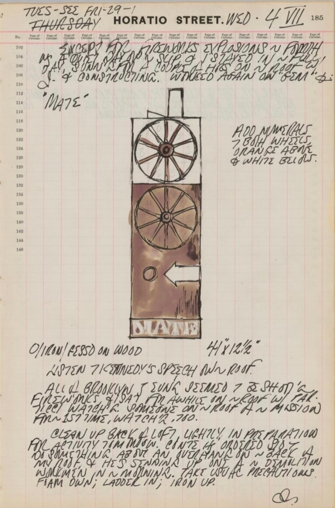 Journal page for July 4, 1962, with a color sketch of the sculpture Mate