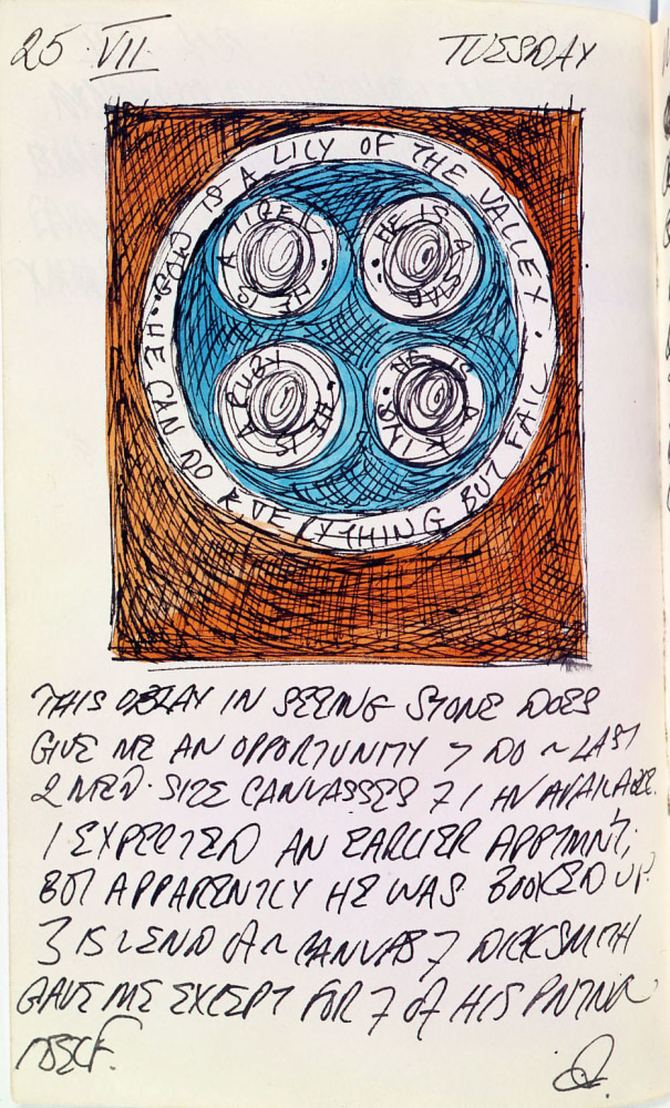 Journal page for July 25, 1961 with a sketch of the painting God Is a Lily of the Valley