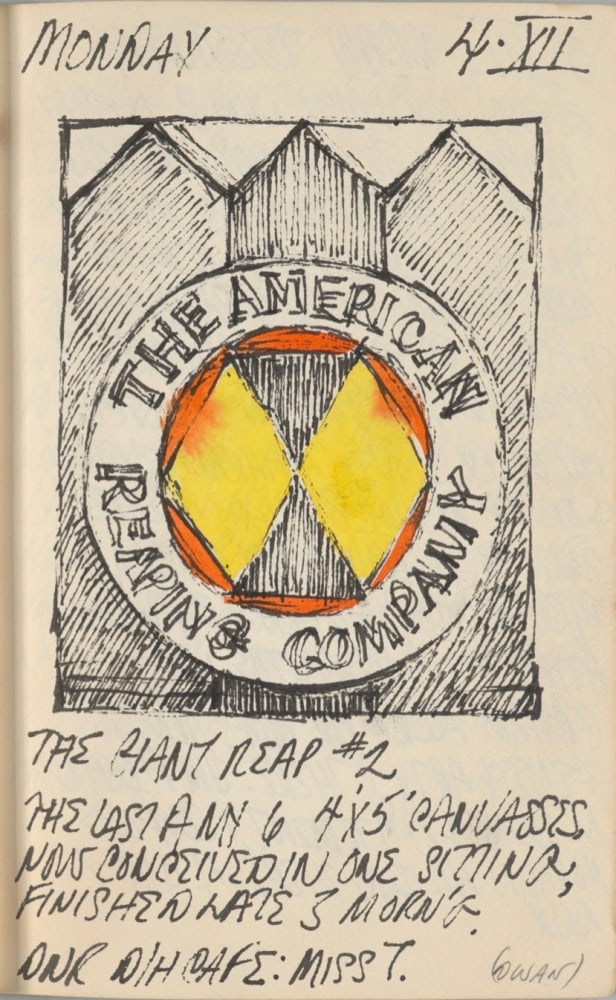 Journal page for December 4, 1961, with a color sketch of the painting The American Reaping Company