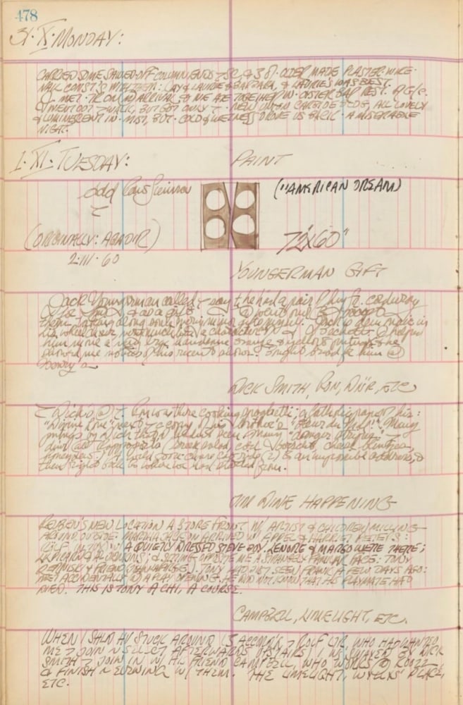 Journal page for October 31–November 1, 1960, with a small sketch of the painting Agadir, and early state of The American Dream, I