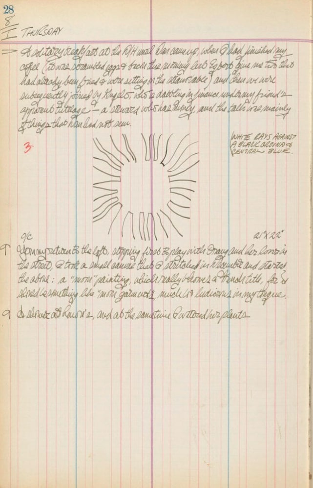 Journal page for January 8, 1959, with a sketch of the painting Sunburst