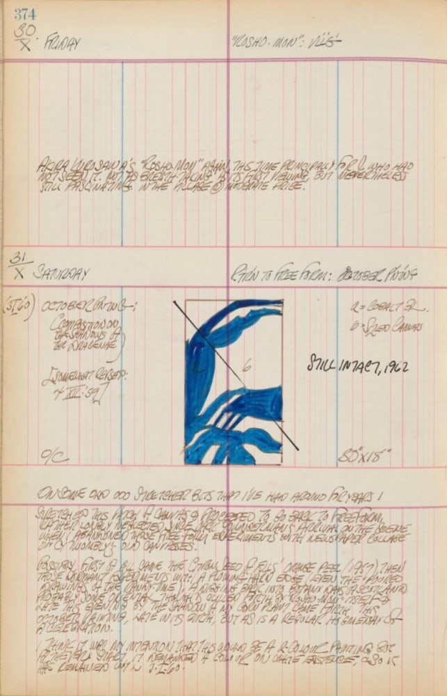 Journal page for October 30–31, 1959, with a color sketch of October Painting