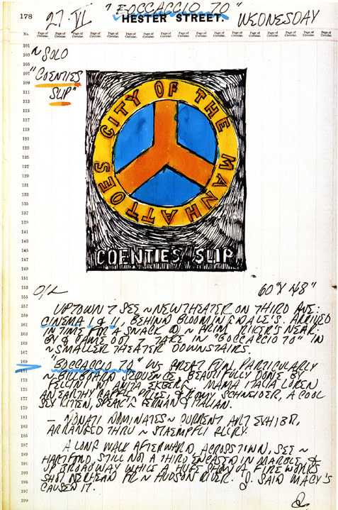 Journal page for June 27, 1962 with a color sketch of the painting Coenties Slip