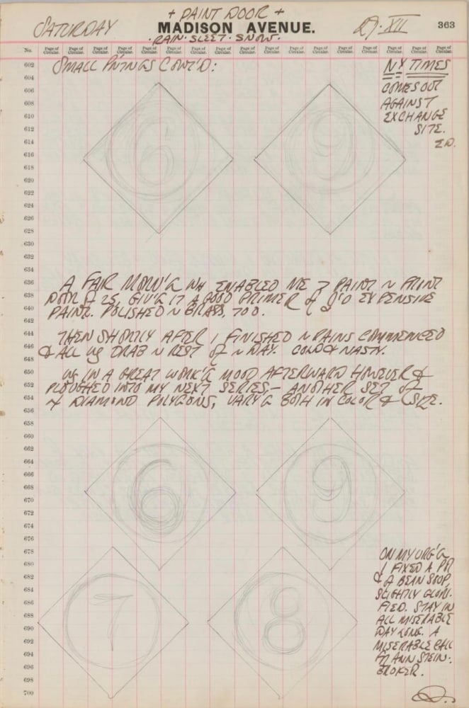 Journal page for December 29, 1962, with sketches of six diamond shaped number panels