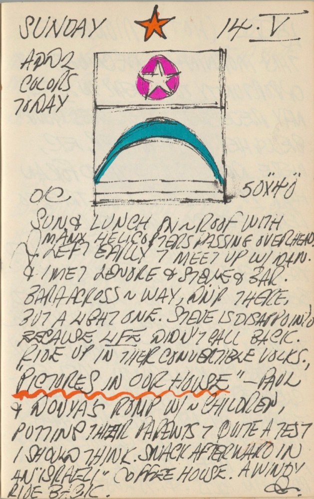 Journal page for May 14, 1961, with a color sketch of an early state of the painting Le Premier Homme