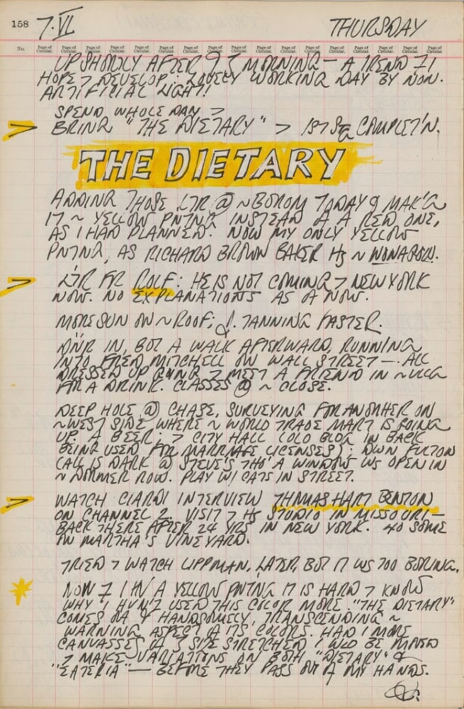 Journal page for June 7, 1962, with &quot;The Dietary&quot; written in bold white letters against a yellow ground