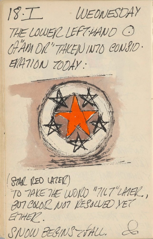 Journal page for January 18, 1961 with a color sketch of a detail of the painting The American Dream, I