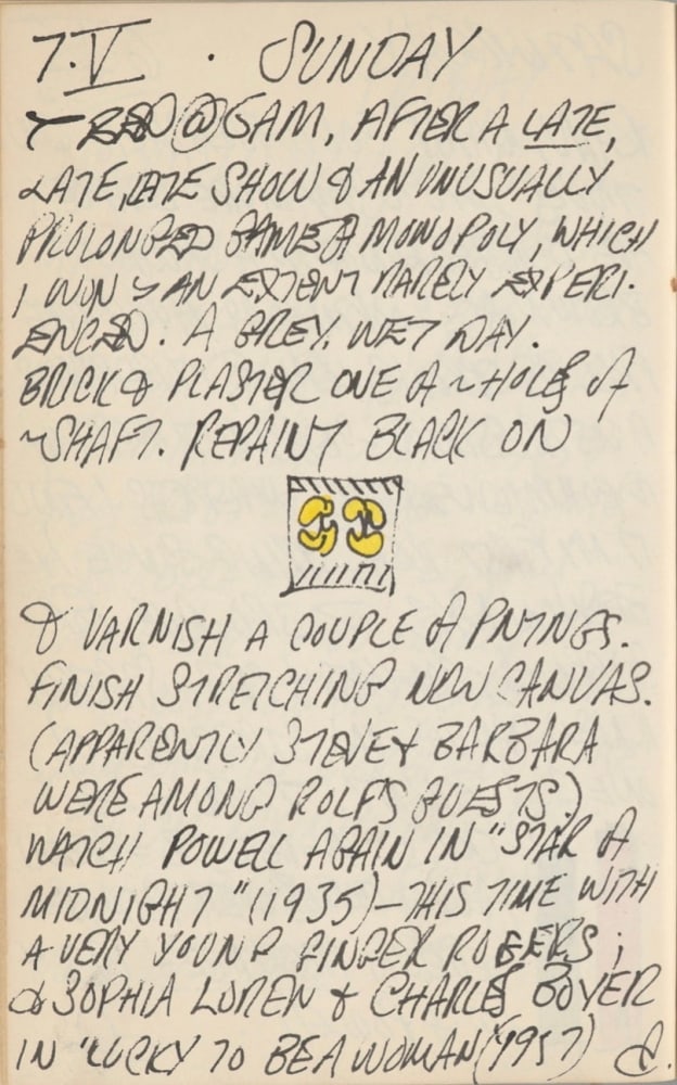 Journal page for May 7, 1961, with a small rough sketch of the painting The Sweet Mystery