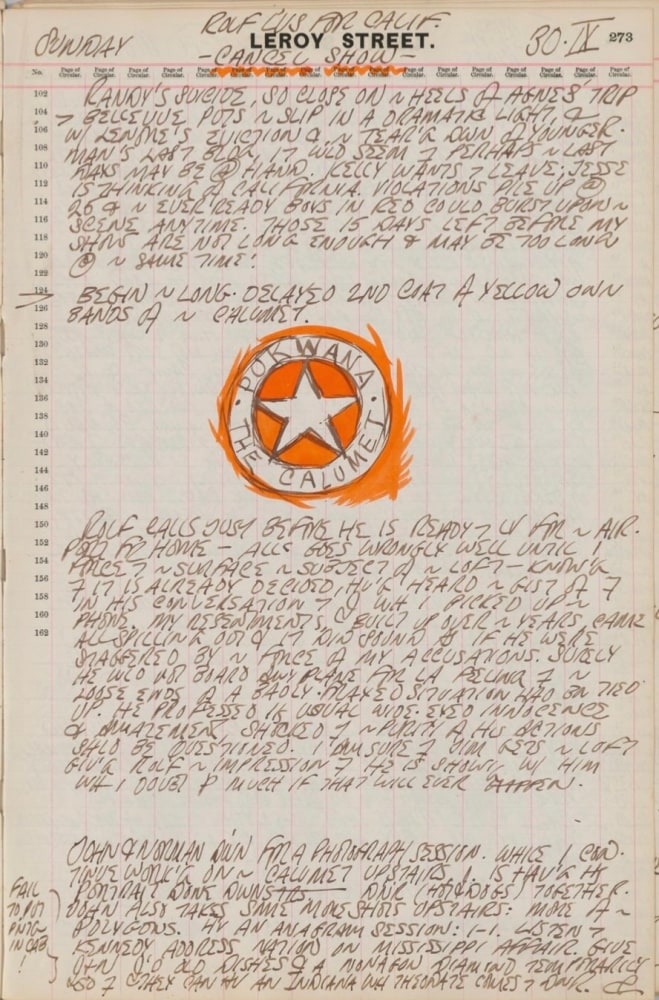Journal page for September 30, 1962 with a color sketch of a detail from the painting The Calumet