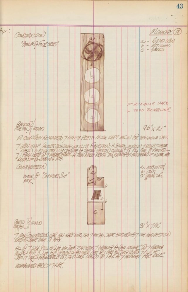 Journal page for January 18, 1960, with color sketches of two sculptures