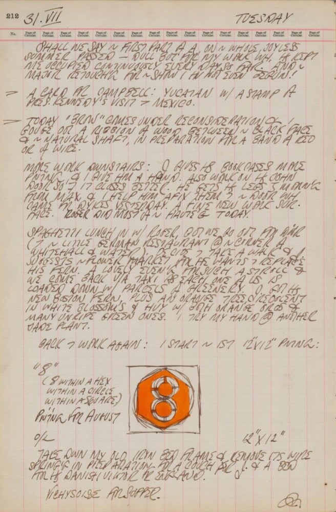 Journal page for July 31, 1962, with a small sketch of an early state of the painting 8