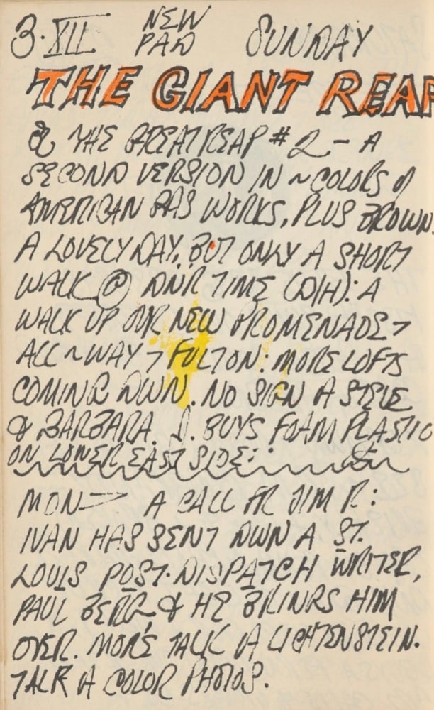 Journal page for December 3, 1961, with The Great Reap written in larger red letters