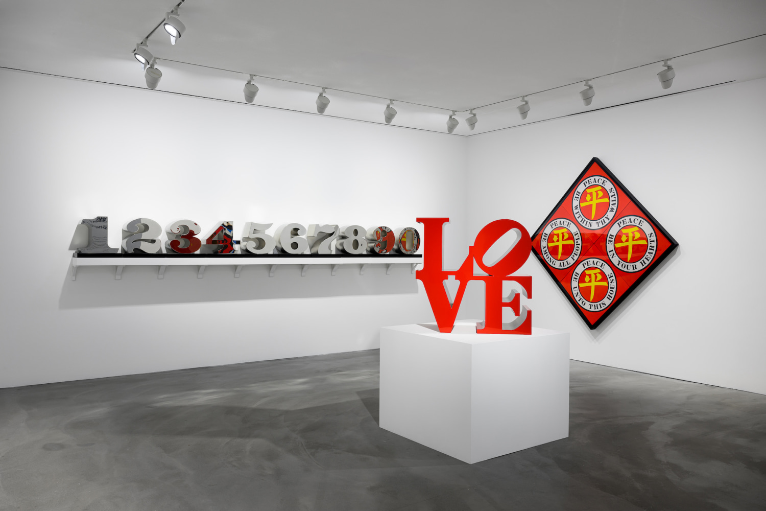 Installation view of Robert Indiana: The Shape of the World, March 25&amp;ndash;May 9, 2025, Pace Gallery, Hong Kong &amp;copy; Star of Hope Foundation, Vinalhaven, Maine. Image courtesy of The Robert Indiana Legacy Initiative