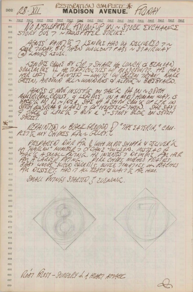 Journal page for December 28, 1962, with a sketch of a diamond 8 panel and a diamond 7 panel