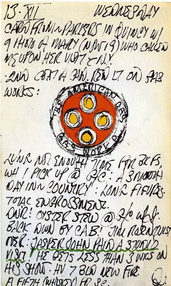 Journal page for December 13, 1961 with a sketch of a detail of the painting The American Gas Works