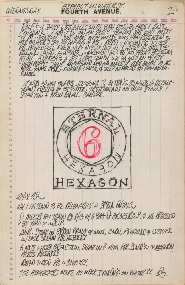 Journal page for January 3, 1962, with a sketch of the painting Polygon: Hexagon
