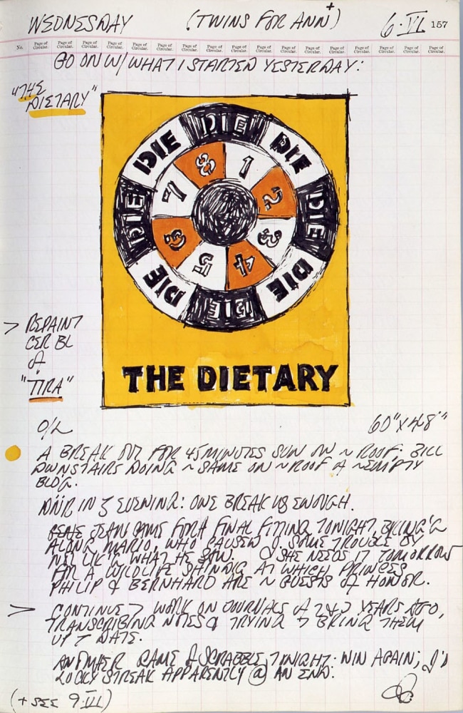 Journal page for June 6, 1962 with a color sketch of the painting The Dietary