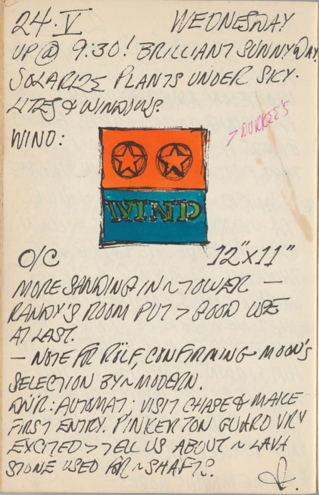 Journal page for May 24, 1961, with a small color sketch of the painting Wind
