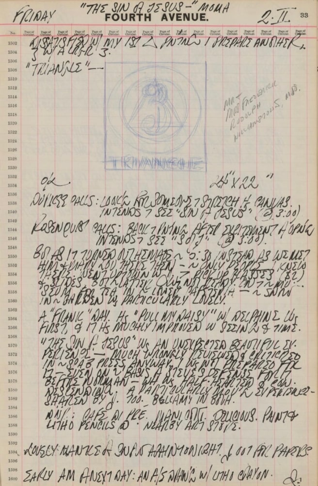 Journal page for February 2, 1962, with a black and white sketch of Polygon: Triangle