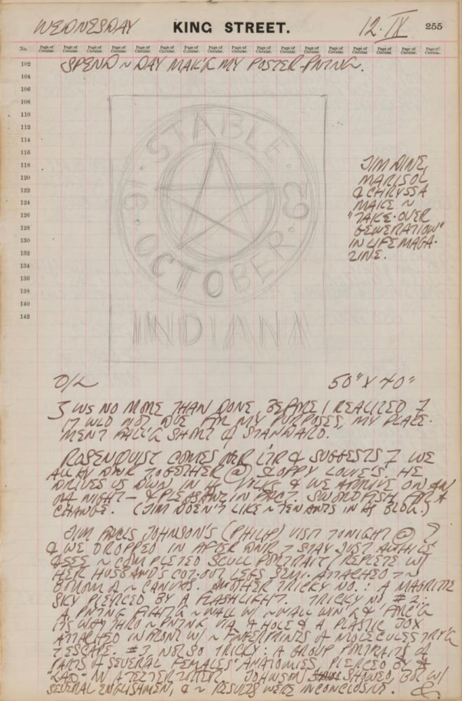 Journal page for September 12, 1962 with a pencil sketch of the painting Stable