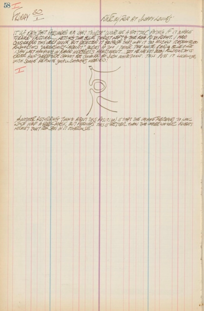 Journal page for January 30, 1959, with a black and white sketch of the painting Source I in a vertical orientation