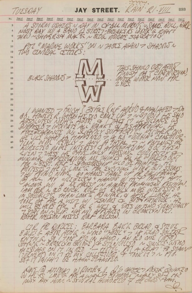 Journal page for August 21, 1962, with a detail from the sculpture Marine Works