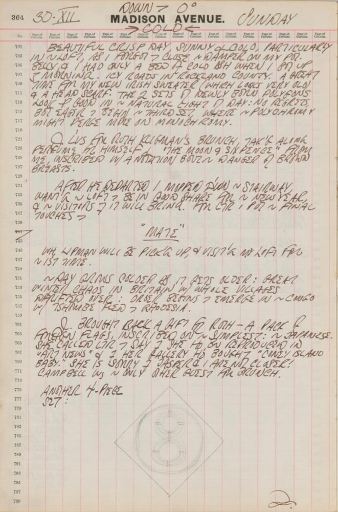 Journal page for December 30, 1962, with a black and white sketch of a diamond painting with the numeral eight