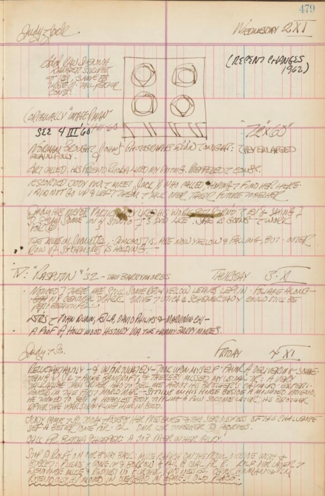 Journal page for November 2-4 with a small black and white sketch of an early version of the painting The Triumph of Tira