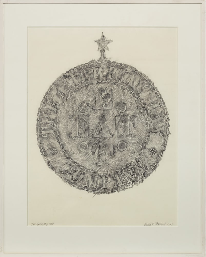 Circular rubbing with the word EAT appearing twice in a cruciform design in the center. A ring surrounding the circle contains the text &quot;The American Hay Company&quot; and there is a star on the top center of the circle.
