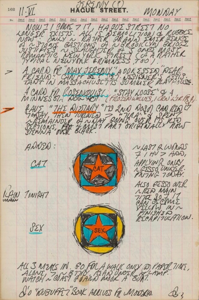 Journal page for June 11, 1962, with a color sketch of two circles from the painting The Triumph of Tira