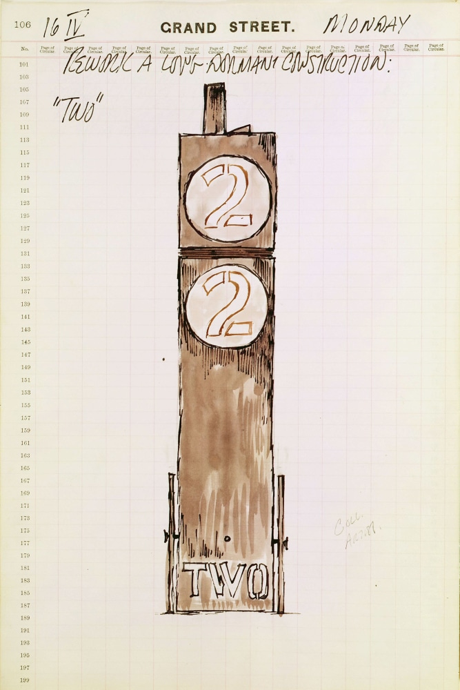 Journal page for April 16, 1962 dominated by a color sketch of the sculpture Two