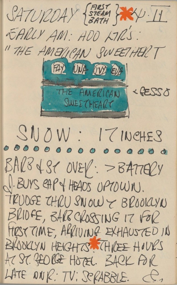 Journal page for February 4, 1961, with a color sketch of a detail from the painting The American Sweetheart