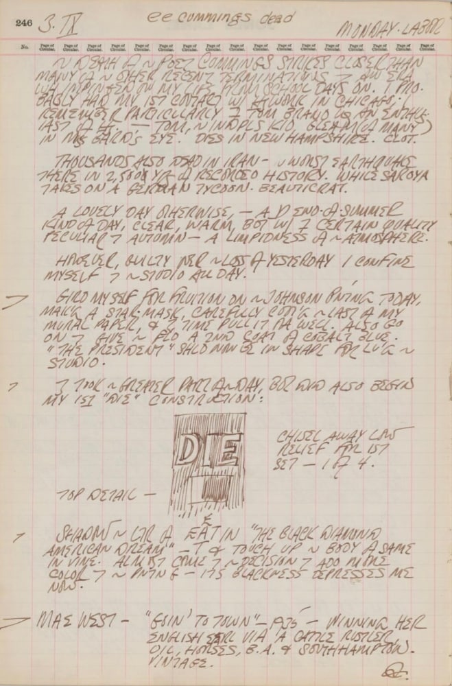 Journal page for September 3, 1962, with a sketch of a detail from the sculpture Die
