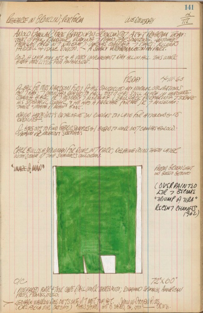 Journal page for March 4, 1959, and March 4, 1960, with a green and white sketch of an abstract painting titled Image of Man