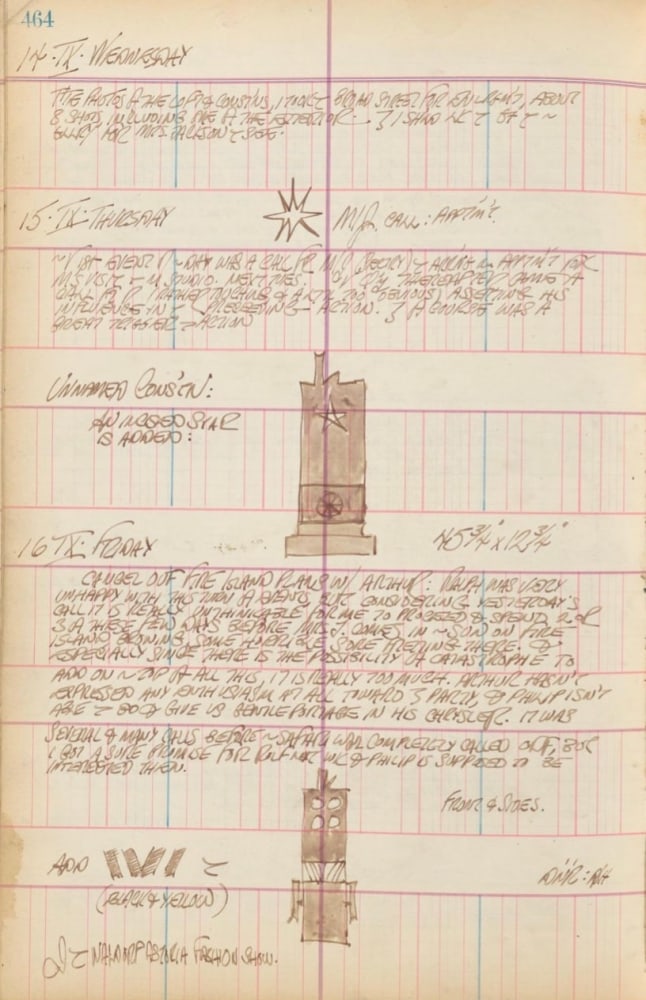 Journal page for September 14-16 with sketches of two sculptures