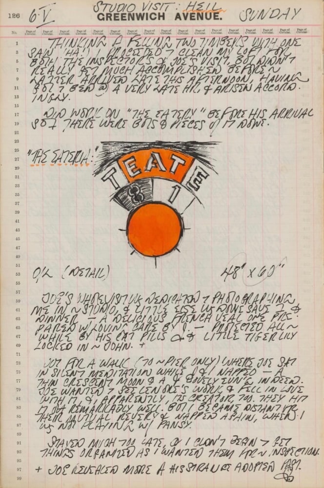 Journal page for May 6, 1962, with a color sketch of a detail of the painting The Eateria