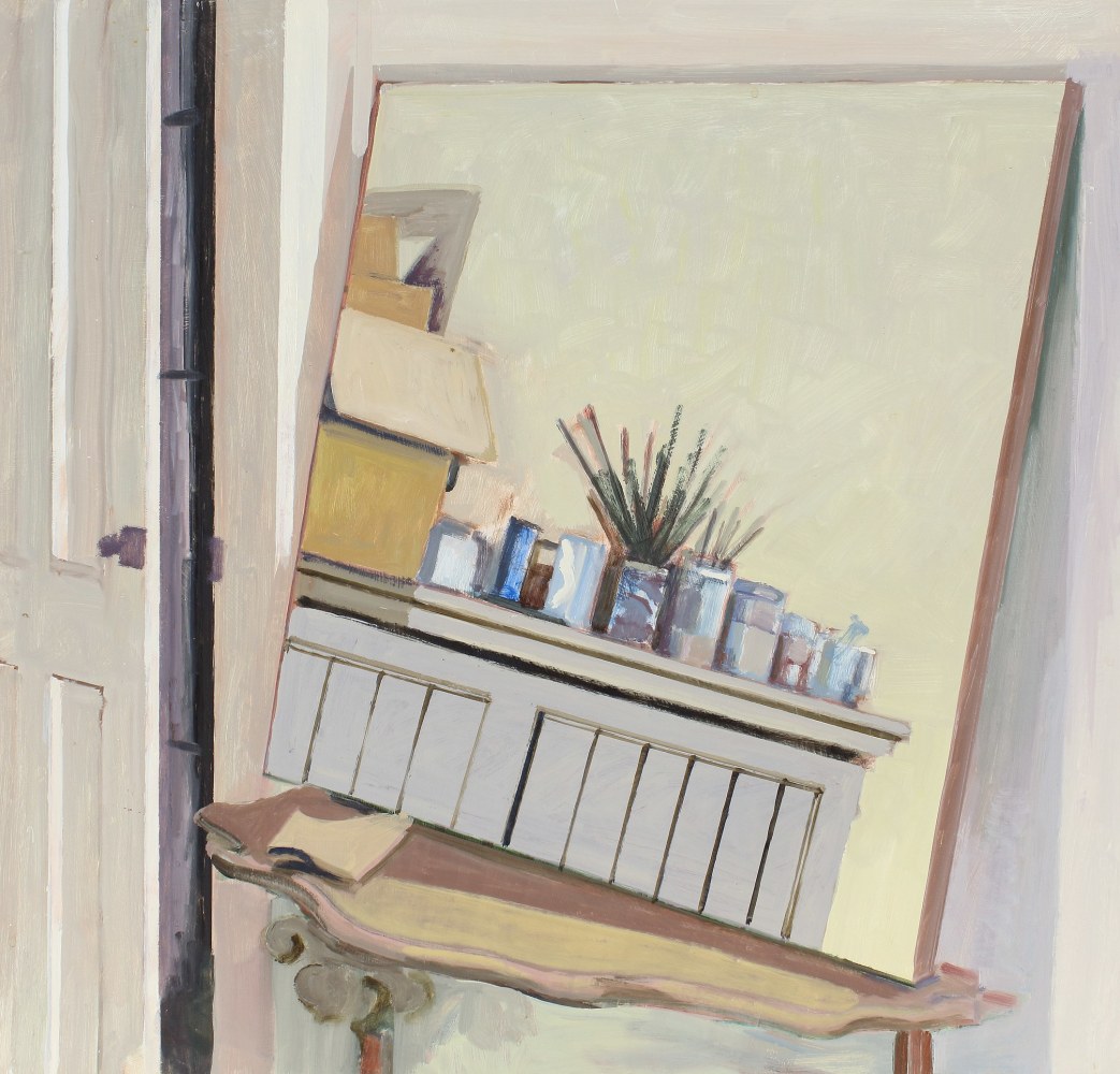 Mirror + Closet Door, 2016, oil on Masonite, 18 x 18 7/8 inches