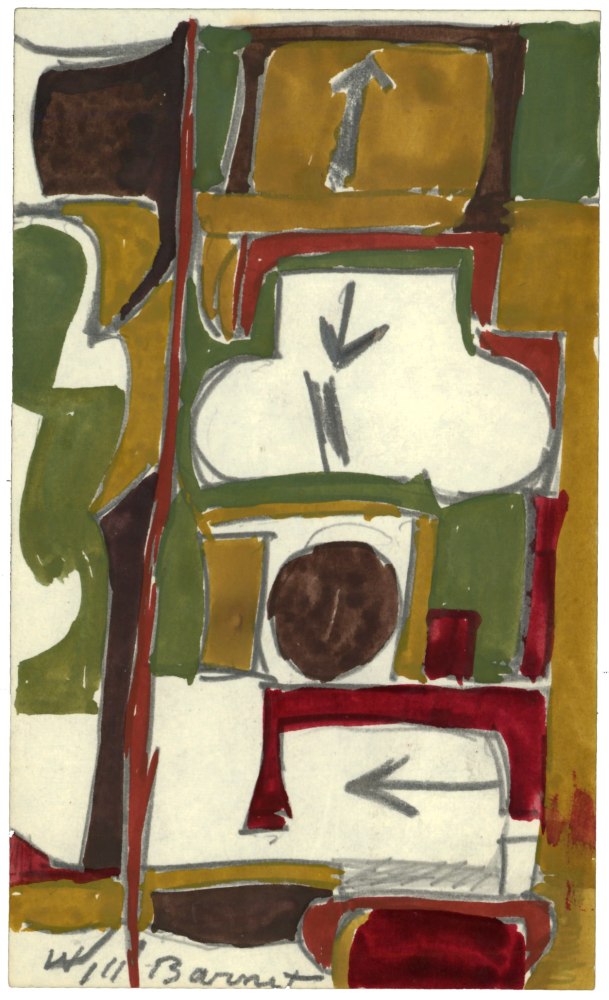 Untitled, c. 1954-1959, mixed media on paper, 5 x 3 inches