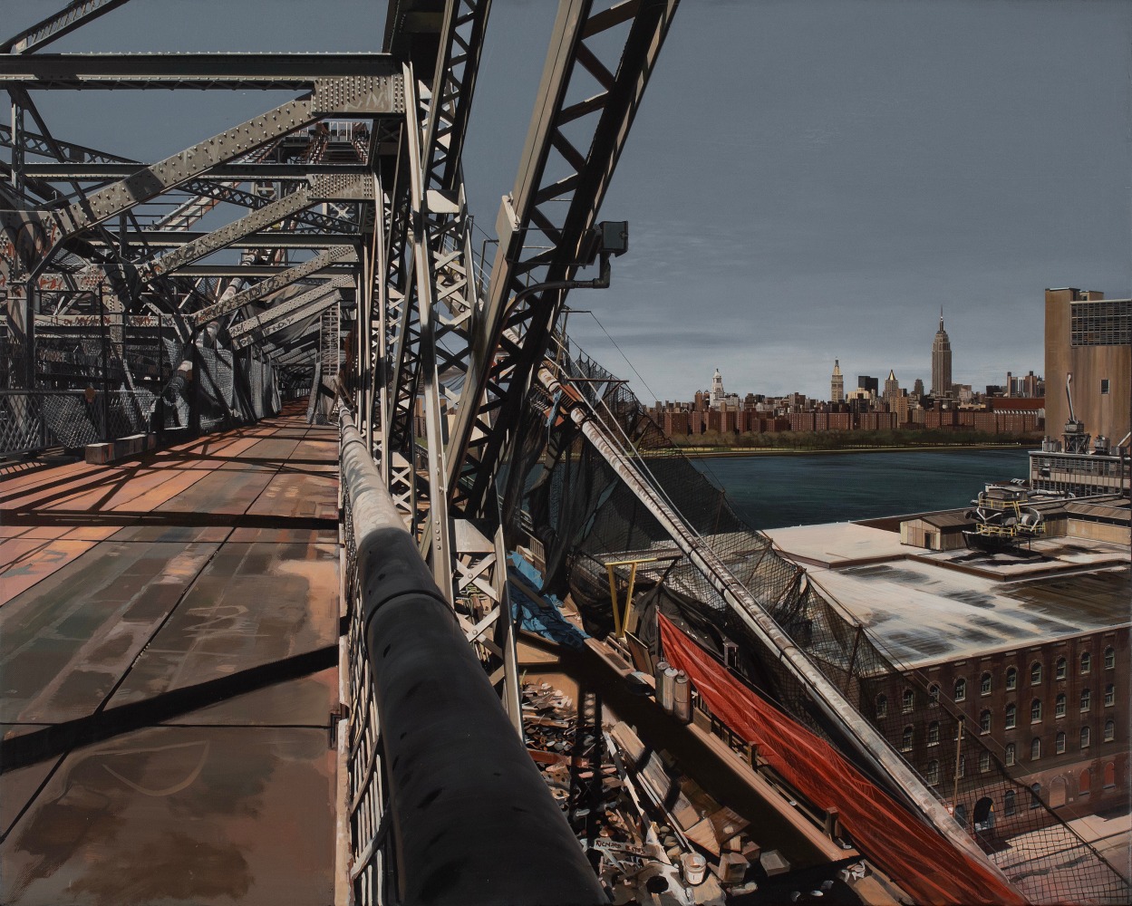 Richard Estes, View From the Williamsburg Bridge II, 1995, oil on canvas, 29 x 36 inches