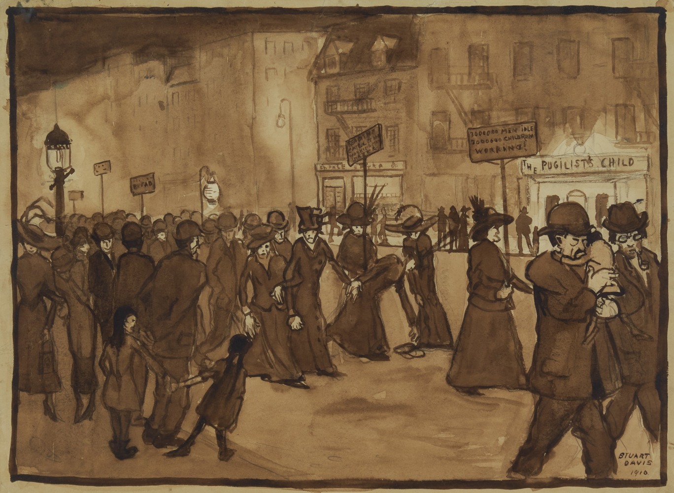 The Socialist Parade (Suffragettes), 1910, graphite and watercolor on paper, 13 3/8 x 18 1/4 inches