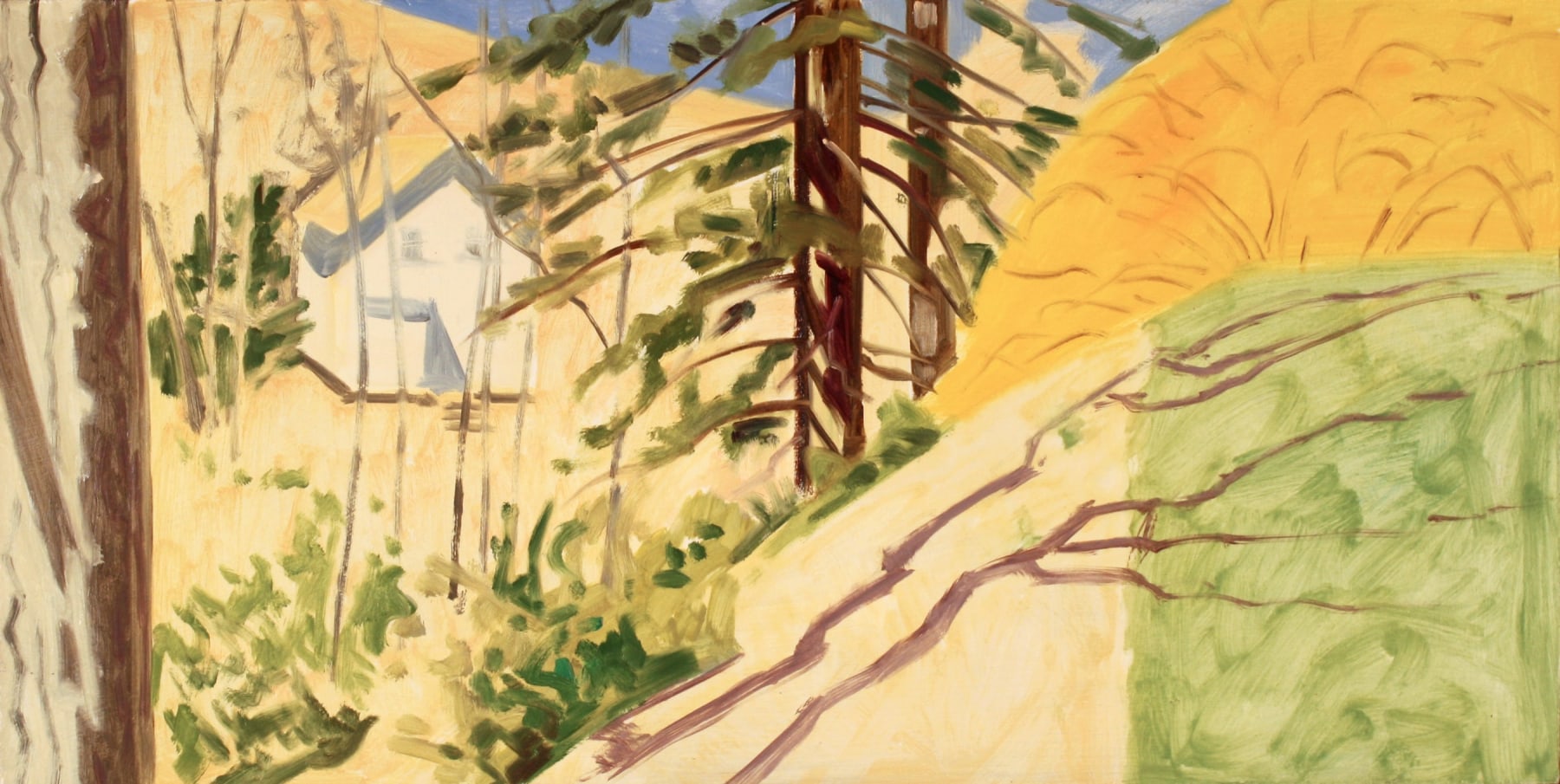 View from the Bakery, Blairstown, April, 2004, oil on Masonite, 10 x 19 3/4 inches&amp;nbsp;