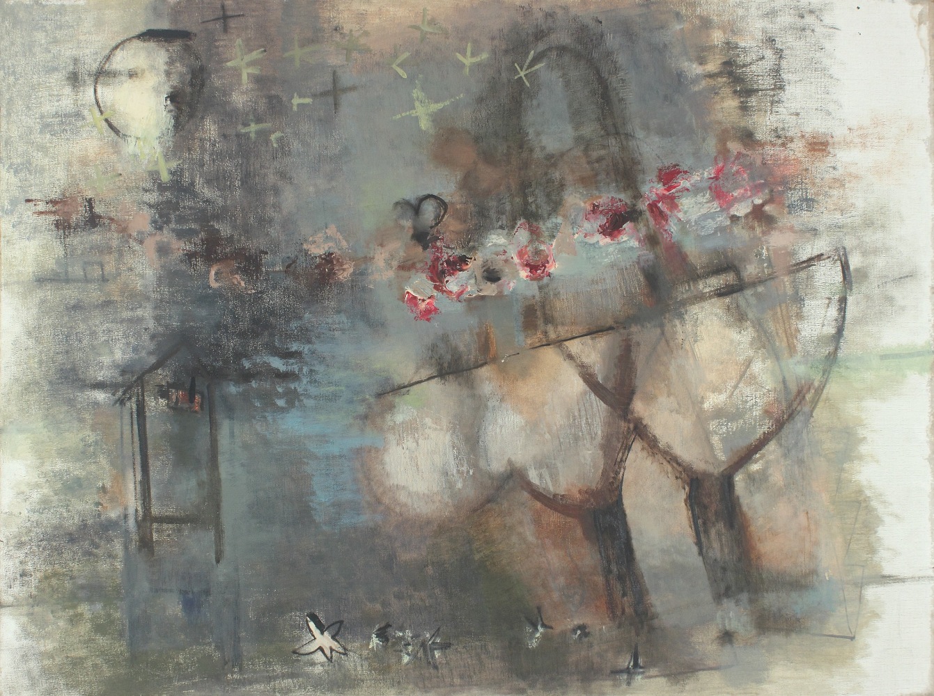 Painting of an atmospheric, abstracted night scene