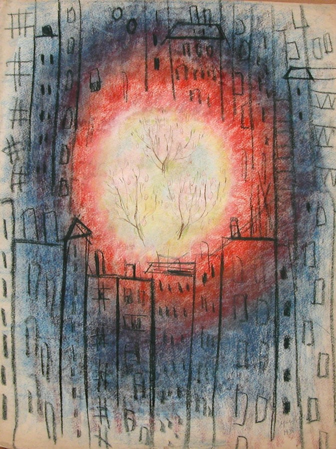 Untitled (Cityscape), 1936, pastel on paper, 23 1/2 x 17 3/4 inches