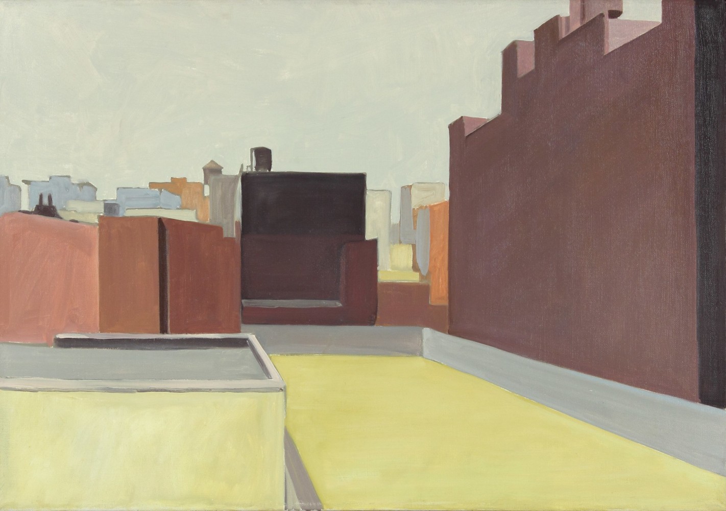 View of Cemetery and Men&amp;#39;s Shelter, 1967, oil on linen, 16 1/4 x 23 inches